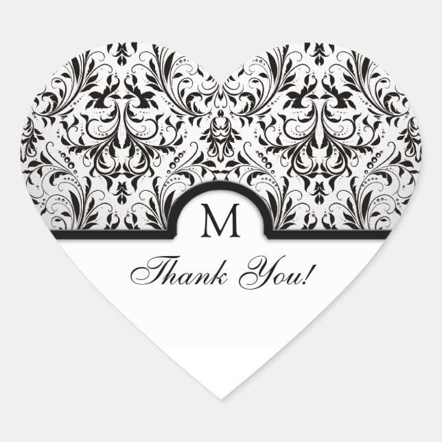 Sticker Cœur Beau Merci noir & blanc Damas (Devant)