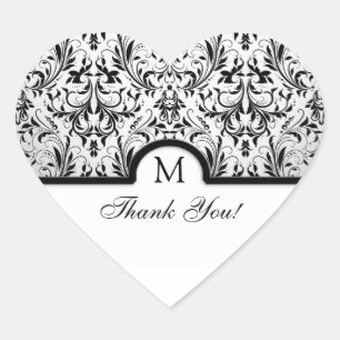 Sticker Cœur Beau Merci noir & blanc Damas