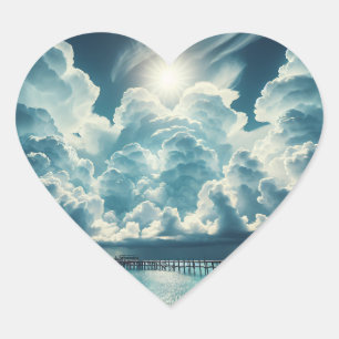 Sticker Cœur Beau Océan, Dock et nuages fluides
