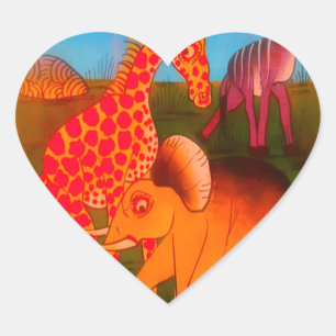 Sticker Cœur Beau safari animal African Elephant Giraffe