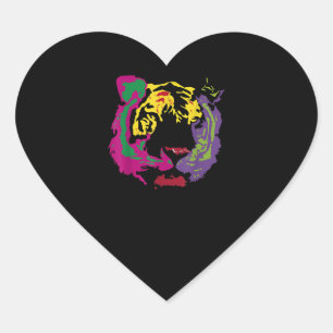 Sticker Cœur Beau Tigre Face Rasta Couleurs Style