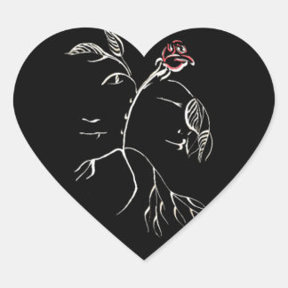 Sticker Cœur Beauté et Rose de la bête