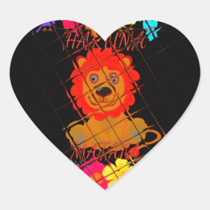 Sticker Cœur Bébé adorable Lion Art Design Motif