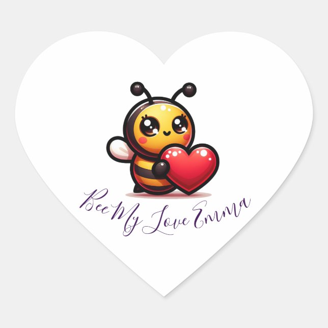Sticker Cœur "Bee My Love, Emma" 🐝 ❤️ (Devant)