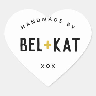 Sticker Cœur BEL + KAT HEART logo moderne moutarde noire