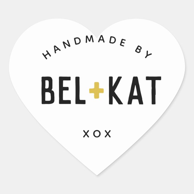 Sticker Cœur BEL + KAT HEART logo moderne moutarde noire (Devant)