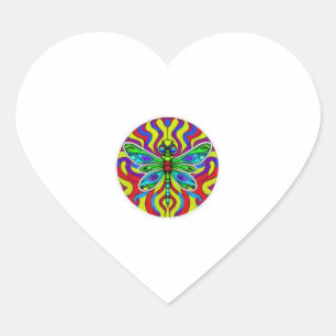 Sticker Cœur Belle libellule, colorée et ornée