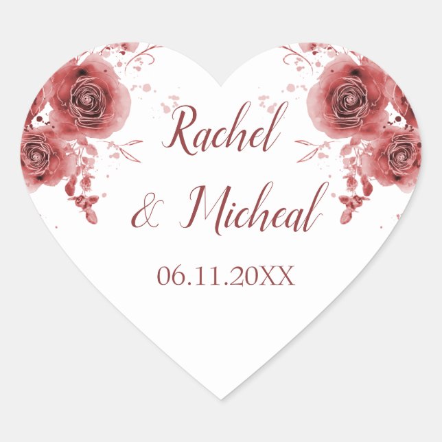 Sticker Cœur Belle Mariage d'aquarelle Bourgogne (Devant)