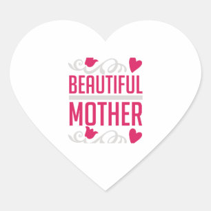 Sticker Cœur Belle Mère Élégante Typographie Florale de Cœur G