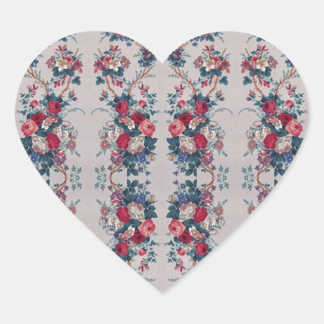 Sticker Cœur Belle rose vintage fleurs bouquets motif (Devant)