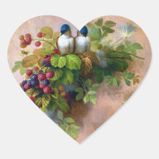 Sticker Cœur Berries d'oiseaux et abeilles Beaux-Arts