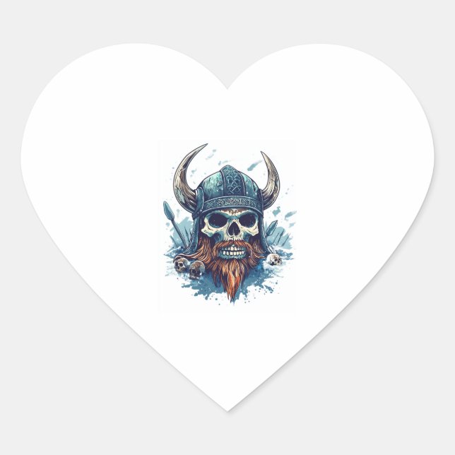 Sticker Cœur Berserker crâne viking (Devant)