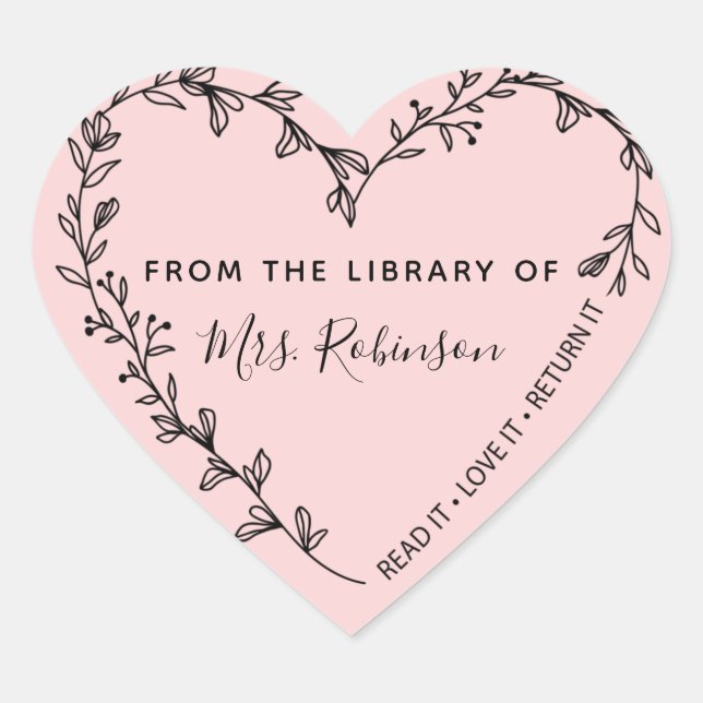 Sticker Cœur Bibliothèque de couronnes florales rose (Devant)