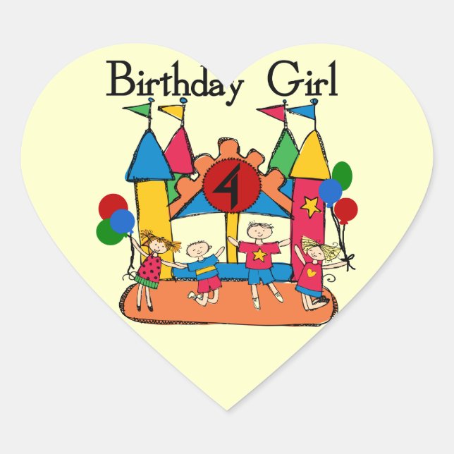 Sticker Cœur Big Bounce Girl 4th Birthday T-shirts et cadeaux (Devant)