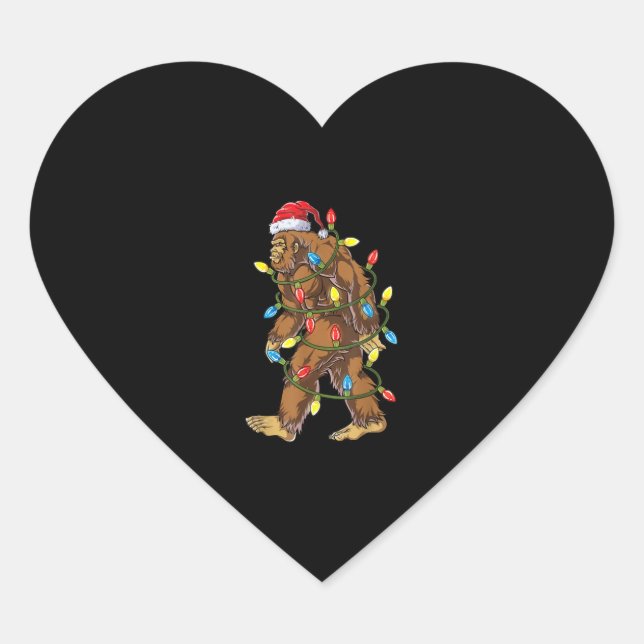 Sticker Cœur Bigfoot Père Noël Christmas Tree Lights Xmas Boys  (Devant)