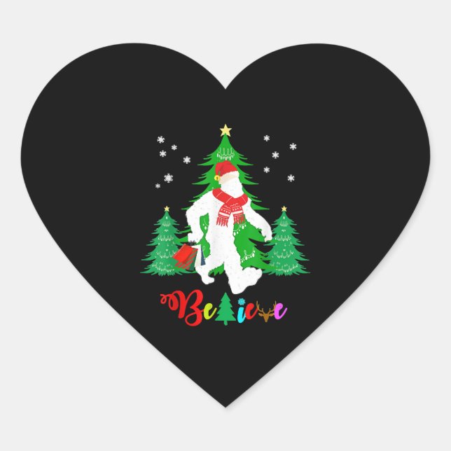 Sticker Cœur Bigfoot Yeti Sasquatch Noël Croire Noël (Devant)