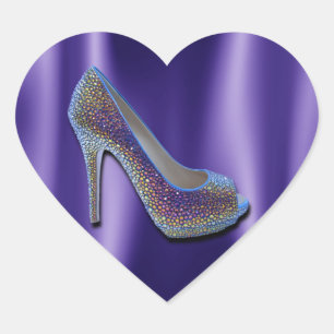 Sticker Cœur Bijou pourpre Satin haute talon Chaussure Cristal