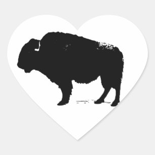 Sticker Cœur Bison de Buffalo Art noir et blanc