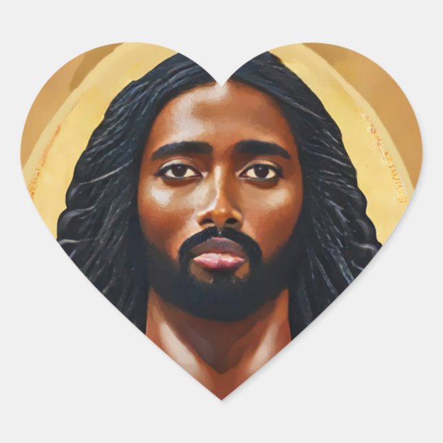 Sticker Cœur Black African Jésus Christ Art religieux (Devant)