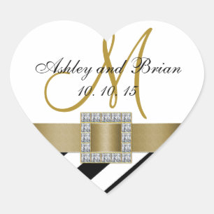 Sticker Cœur Black Stripes Gold Ribbon Premier mariage Faveur