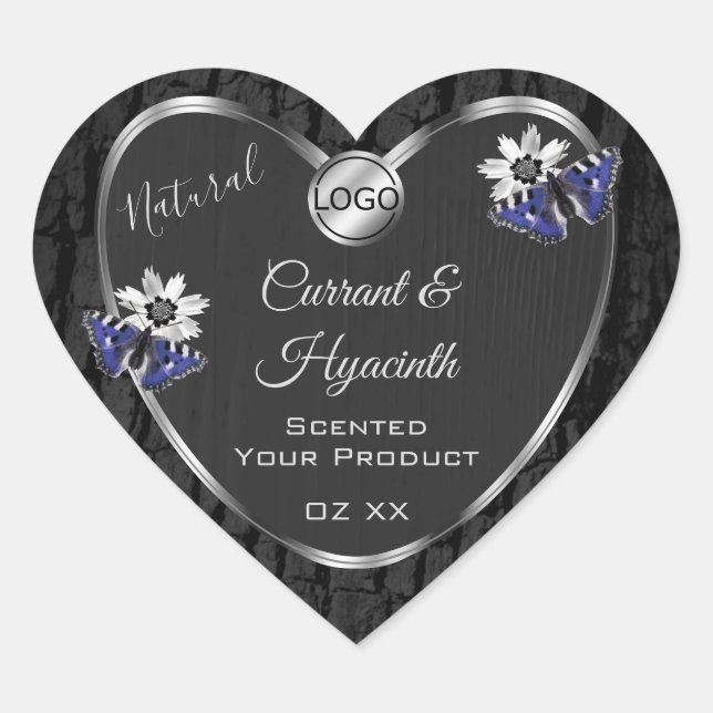 Sticker Cœur Black Tree Bark Argent Cadre produit Logo Étiquett (Devant)