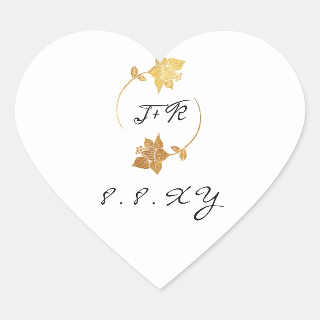 Sticker Cœur Black White Minimal Gold Wreath Enregistrer La Dat (Devant)
