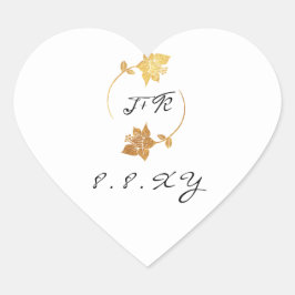 Sticker Cœur Black White Minimal Gold Wreath Enregistrer La Dat