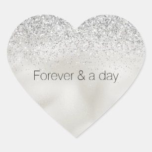 Sticker Cœur Blanc perle luxe paillettes argentées