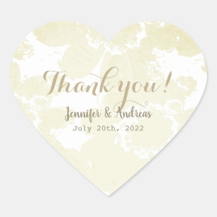 Sticker Cœur Blanc sur Merci Mariage floral blanc