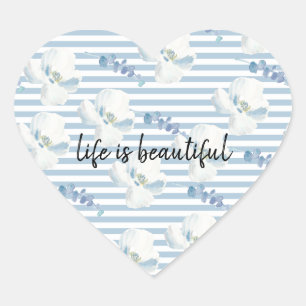 Sticker Cœur Bleu blanc Fleur Eucalyptus raypes