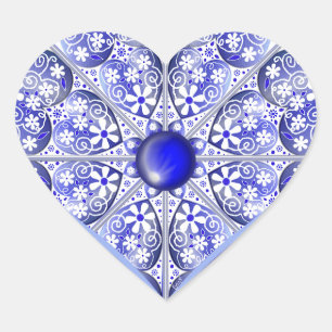 Sticker Cœur Bleu de dentelle en céramique de Grèce