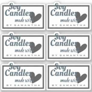 Sticker Coeur bleu et gris sur bougies en soja simples bla