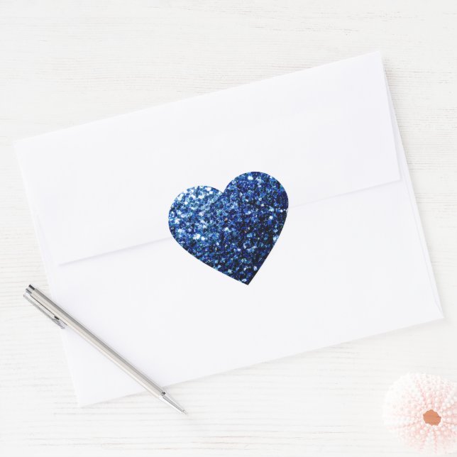 Sticker Cœur Bleu foncé brillant faux parties scintillant scint (Enveloppe)