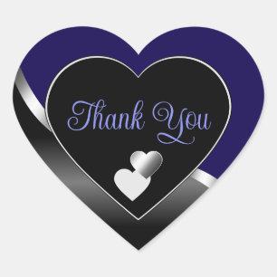 Sticker Cœur Bleu foncé Noir avec Coeurs Merci argenté ondulé