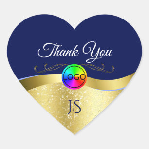 Sticker Cœur Bleu foncé Wavy Gold avec logo Monogramme Merci