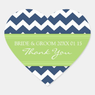 Sticker Cœur Bleu Lime Chevron Merci Wedding Favoris Balises
