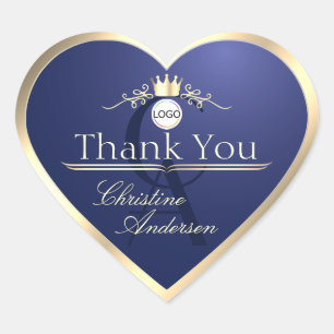 Sticker Cœur Bleu marine avec logo de monogramme de cadre doré 