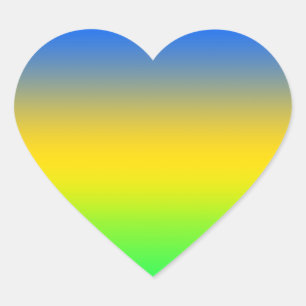 Sticker Cœur Bleu néon, jaune, dégradé vert, ombre.