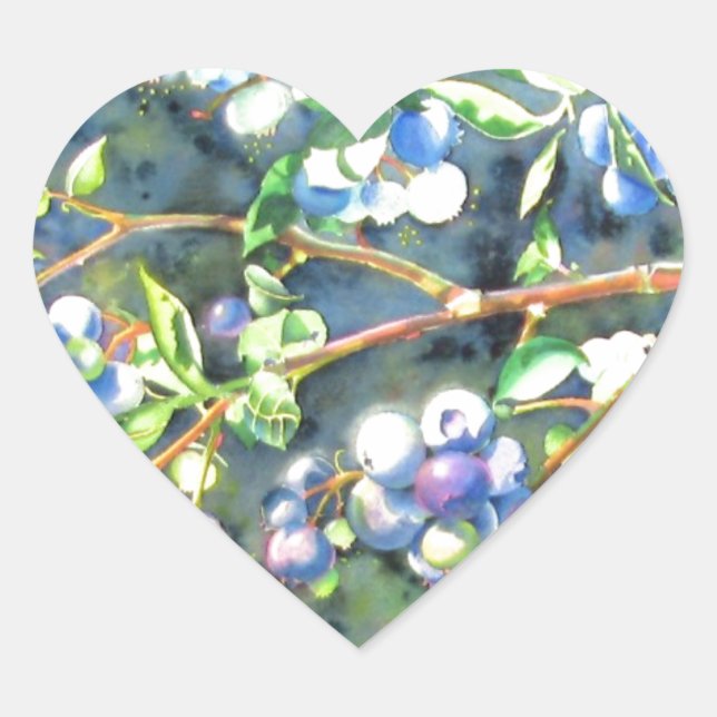 Sticker Cœur Bleuets, fruit romantique Peinture d'aquarelle (Devant)