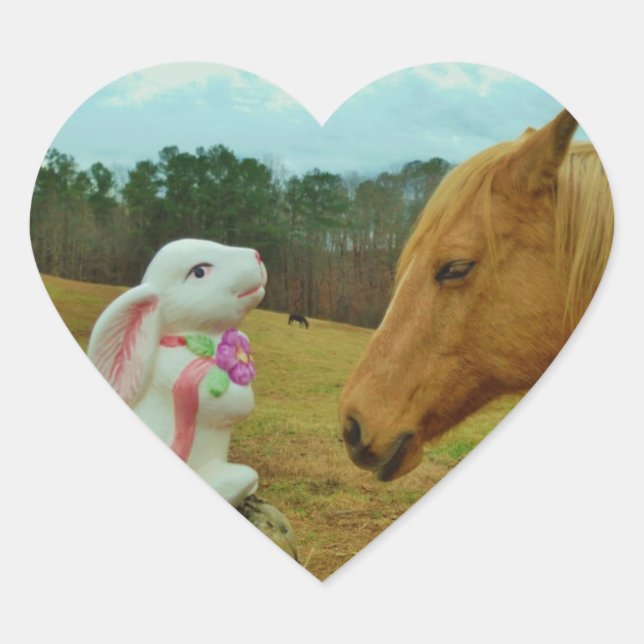 Sticker Cœur Blond Jaune cheval & Bunny de Pâques (Devant)