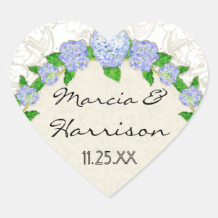 Sticker Cœur Blue Hydrangea dentelle Floral Formal Élégant Mari