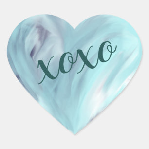 Sticker Cœur Blue Love Heart Xoxo Aquarelle Peint