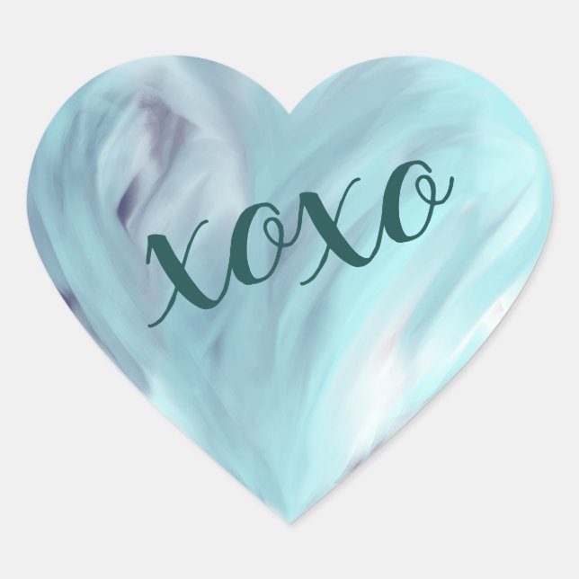 Sticker Cœur Blue Love Heart Xoxo Aquarelle Peint (Devant)