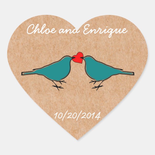 Sticker Cœur Bluebirds et Love Heart Mariage (Devant)