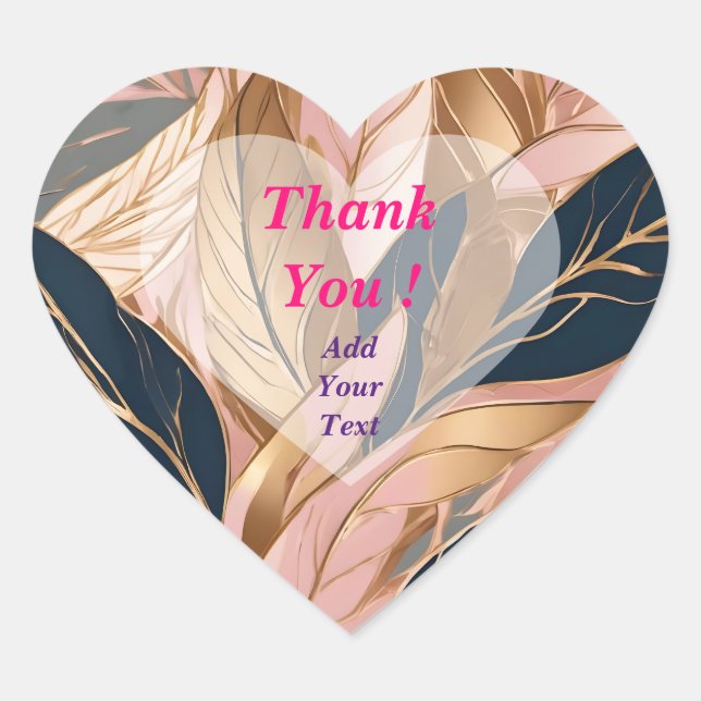 Sticker Cœur Blush Pink Gold Modern Boho Collection Feuilles (Devant)