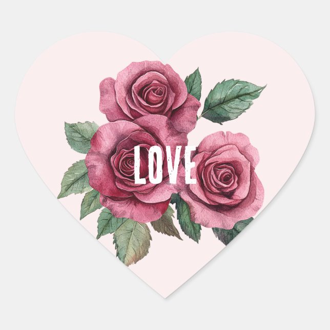 Sticker Cœur Blush Red Roses Floral Love Mariage (Devant)