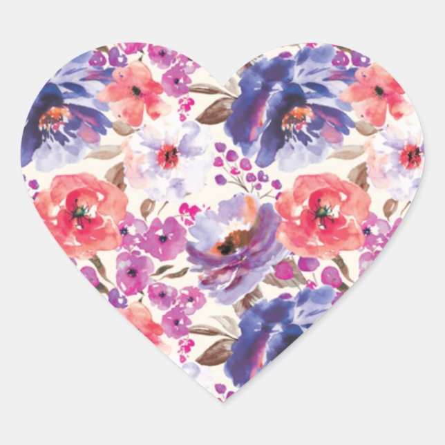 Sticker Cœur BoHo Chic Enveloppe violet et rose floral (Devant)