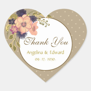 Sticker Cœur Boho Chic Rose Wedding Favor