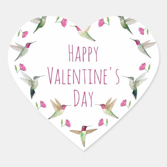 Sticker Cœur Boho Happy Valentine Anna's Hummingbirds (Devant)