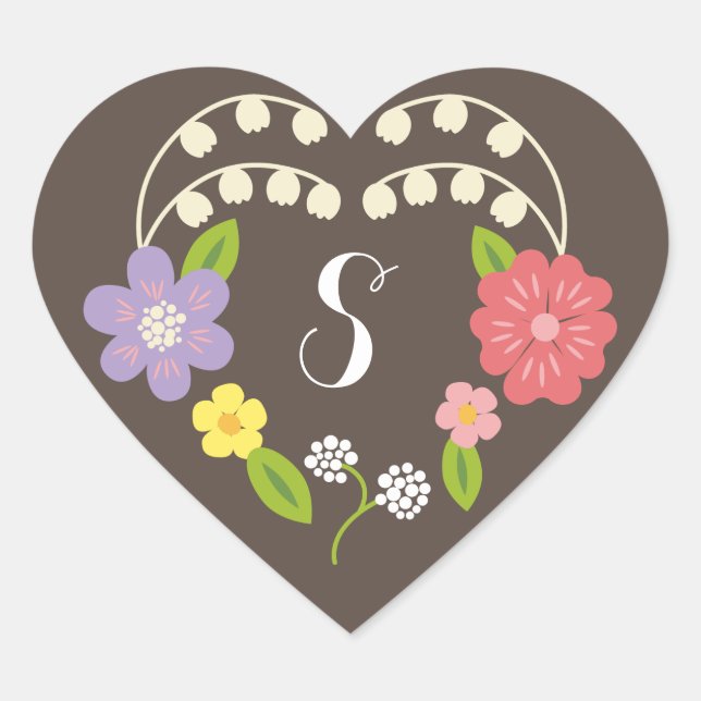 Sticker Cœur Boho Rustic Floral Mariage (Devant)